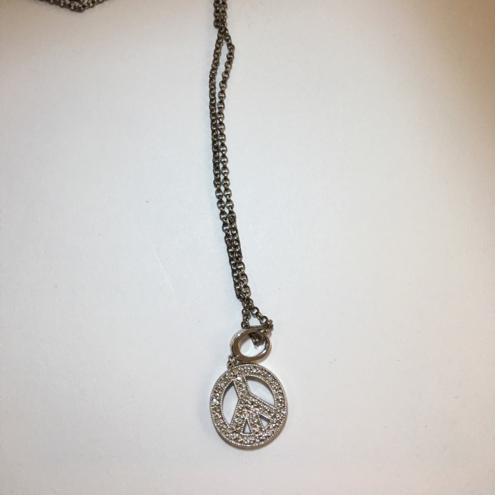 Diamond and sterling peace symbol necklace